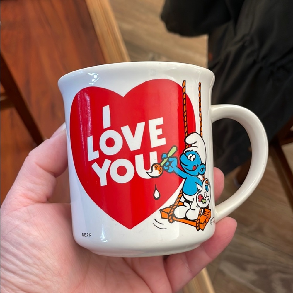 🌎Vtg 1981 Wallace Berrie & Co Smurf “I Love You” Mug Made in Korea